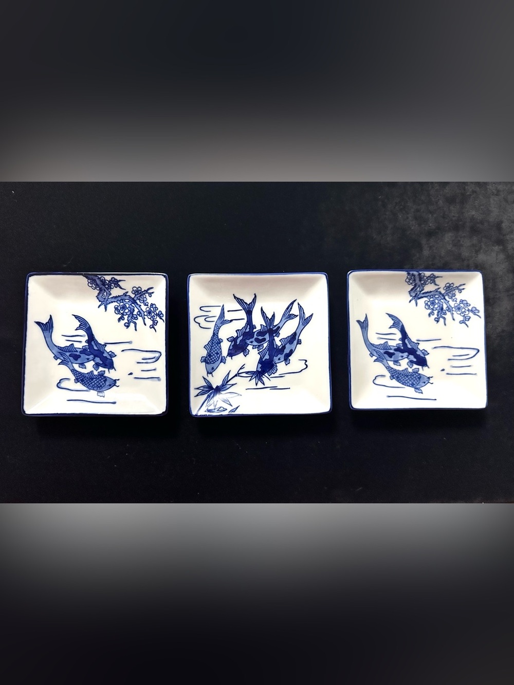 World Market Ceramic Blue and White Wabi Sabi Square Plates set of 3